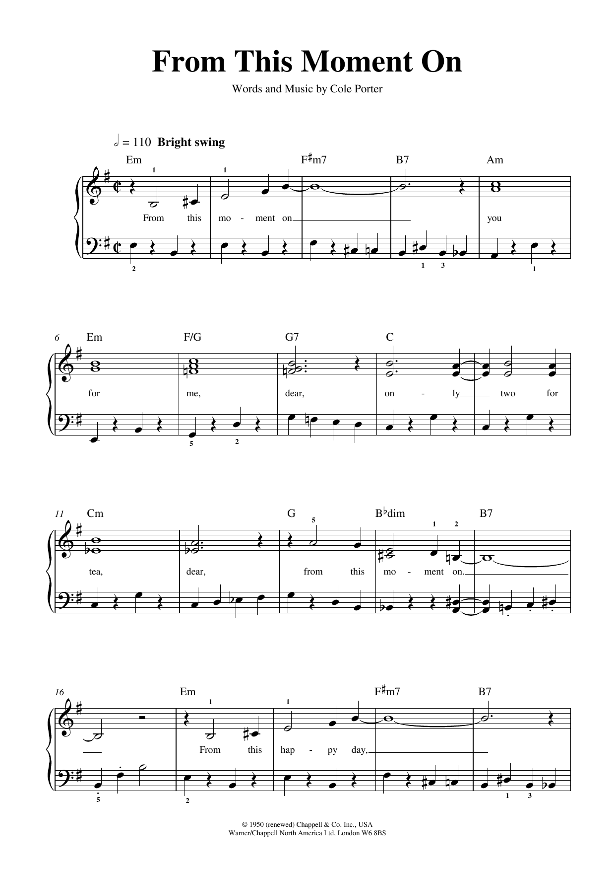 Cole Porter From This Moment On (from Out Of This World) sheet music notes and chords arranged for Easy Piano