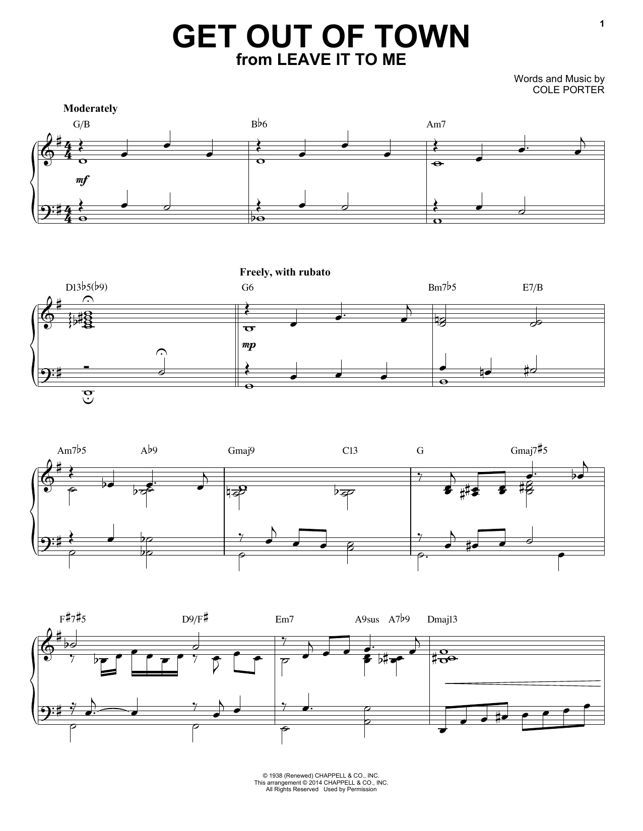 Cole Porter Get Out Of Town [Jazz version] (arr. Brent Edstrom) sheet music notes and chords arranged for Piano Solo