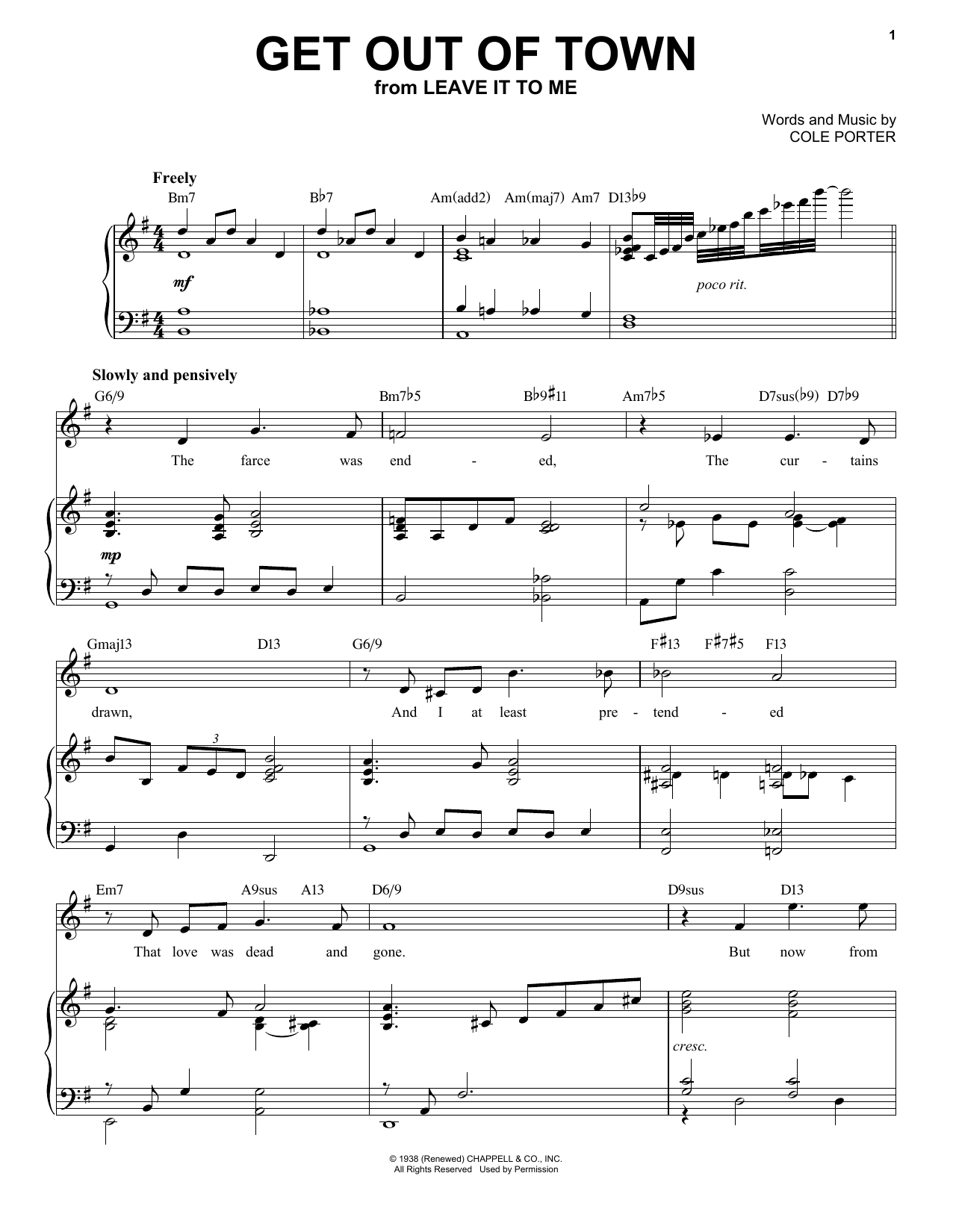 Cole Porter Get Out Of Town [Jazz version] (from Leave It To Me) (arr. Brent Edstrom) sheet music notes and chords arranged for Piano & Vocal