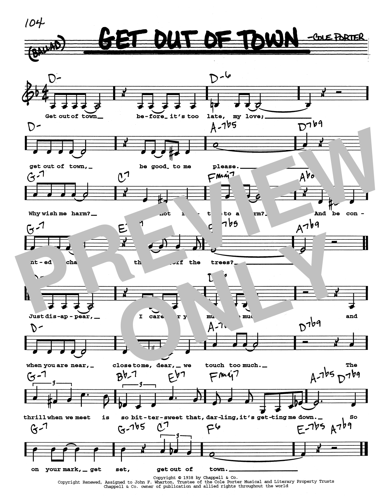 Cole Porter Get Out Of Town (Low Voice) sheet music notes and chords arranged for Real Book – Melody, Lyrics & Chords