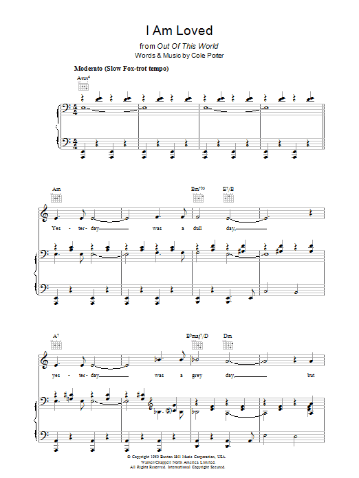 Cole Porter I Am Loved sheet music notes and chords arranged for Piano, Vocal & Guitar Chords