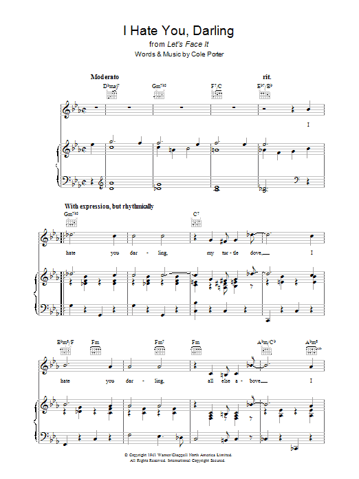 Cole Porter I Hate You, Darling sheet music notes and chords arranged for Piano, Vocal & Guitar Chords