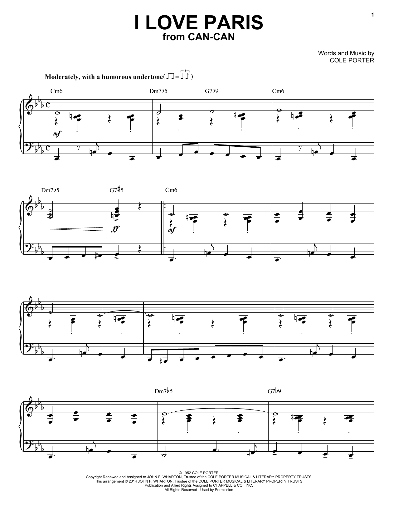 Cole Porter I Love Paris [Jazz version] (arr. Brent Edstrom) sheet music notes and chords arranged for Piano Solo