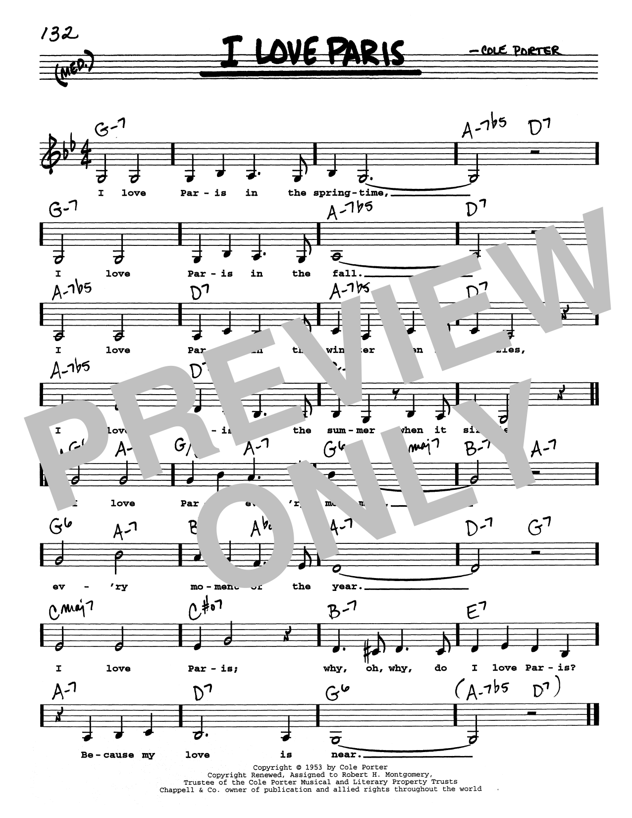 Cole Porter I Love Paris (Low Voice) sheet music notes and chords arranged for Real Book – Melody, Lyrics & Chords