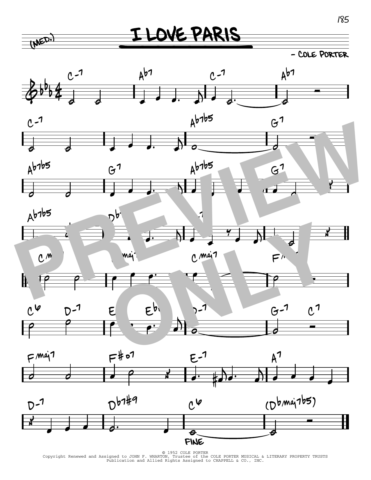 Cole Porter I Love Paris [Reharmonized version] (arr. Jack Grassel) sheet music notes and chords arranged for Real Book – Melody & Chords