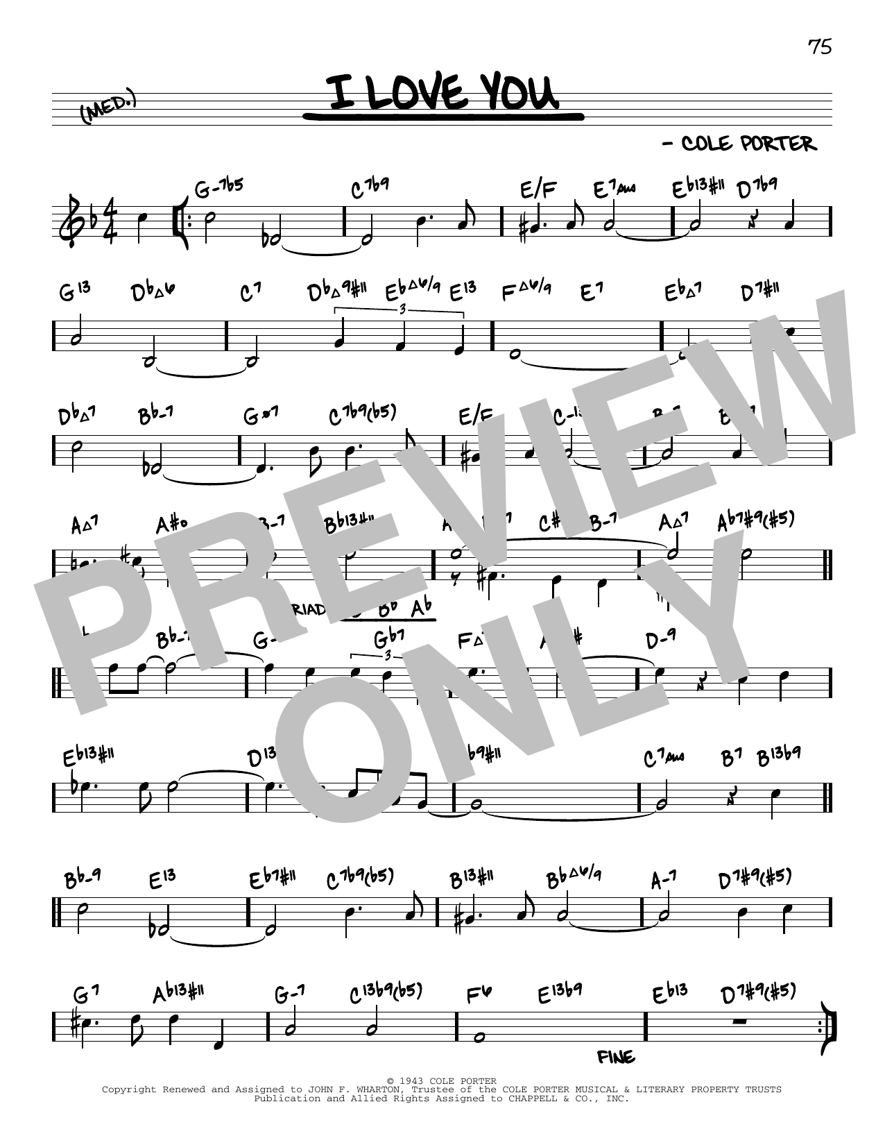 Cole Porter I Love You (arr. David Hazeltine) sheet music notes and chords arranged for Real Book – Enhanced Chords