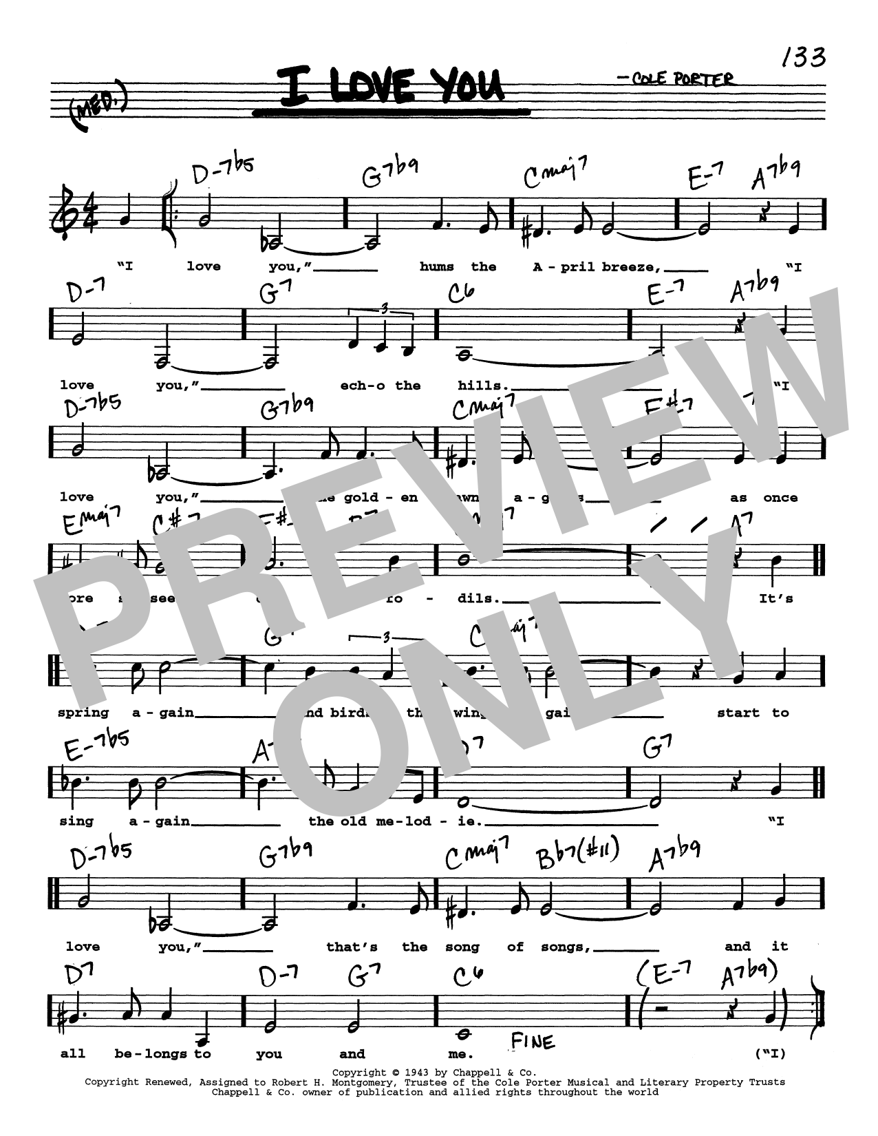 Cole Porter I Love You (Low Voice) sheet music notes and chords arranged for Real Book – Melody, Lyrics & Chords
