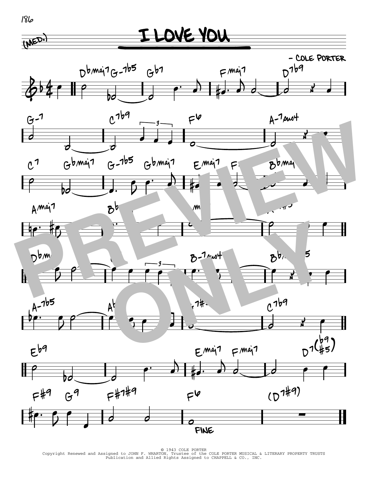 Cole Porter I Love You [Reharmonized version] (arr. Jack Grassel) sheet music notes and chords arranged for Real Book – Melody & Chords