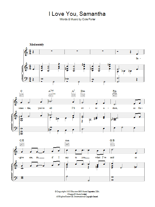 Cole Porter I Love You Samantha sheet music notes and chords arranged for Piano, Vocal & Guitar Chords