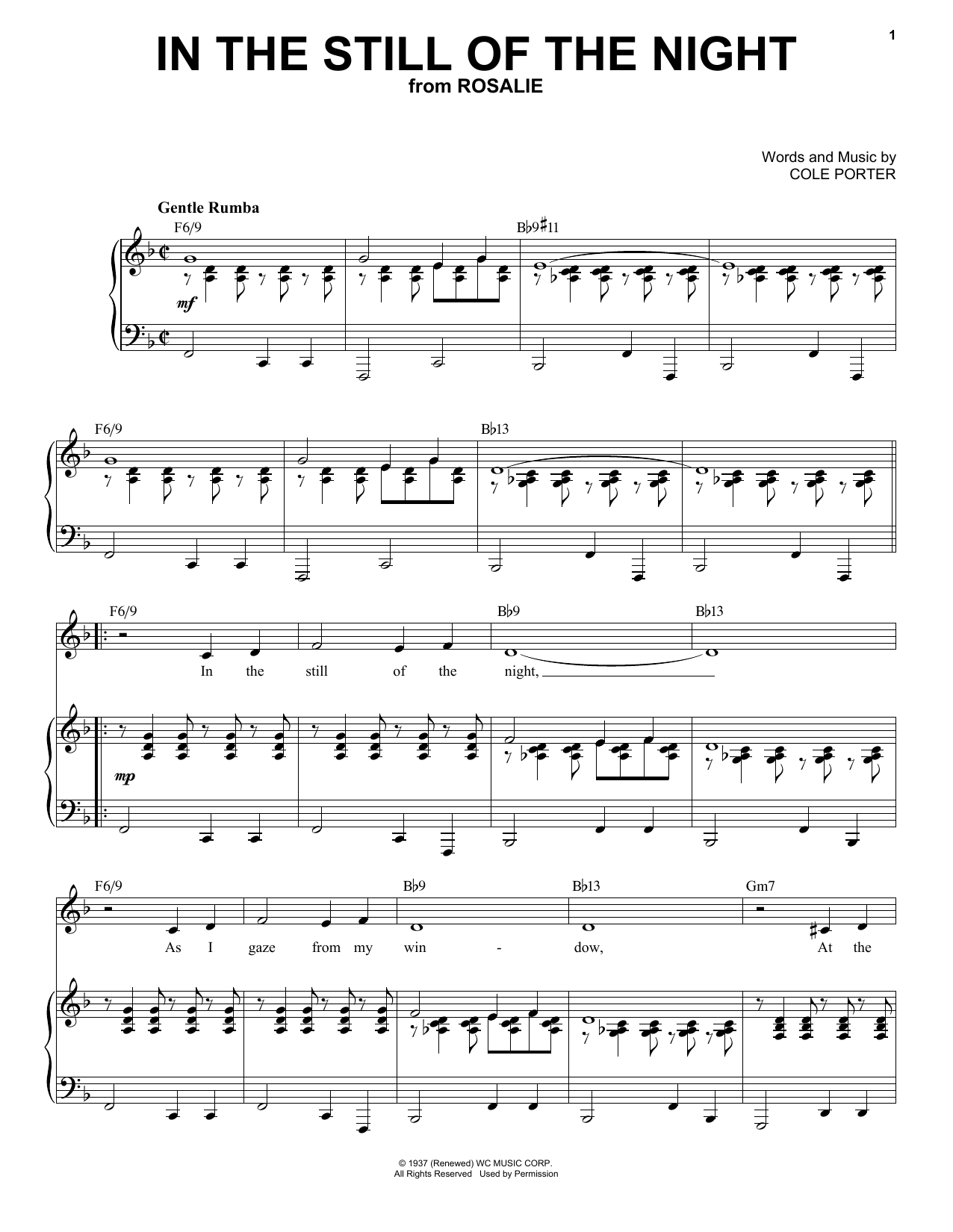 Cole Porter In The Still Of The Night [Jazz version] (from Rosalie) (arr. Brent Edstrom) sheet music notes and chords arranged for Piano & Vocal