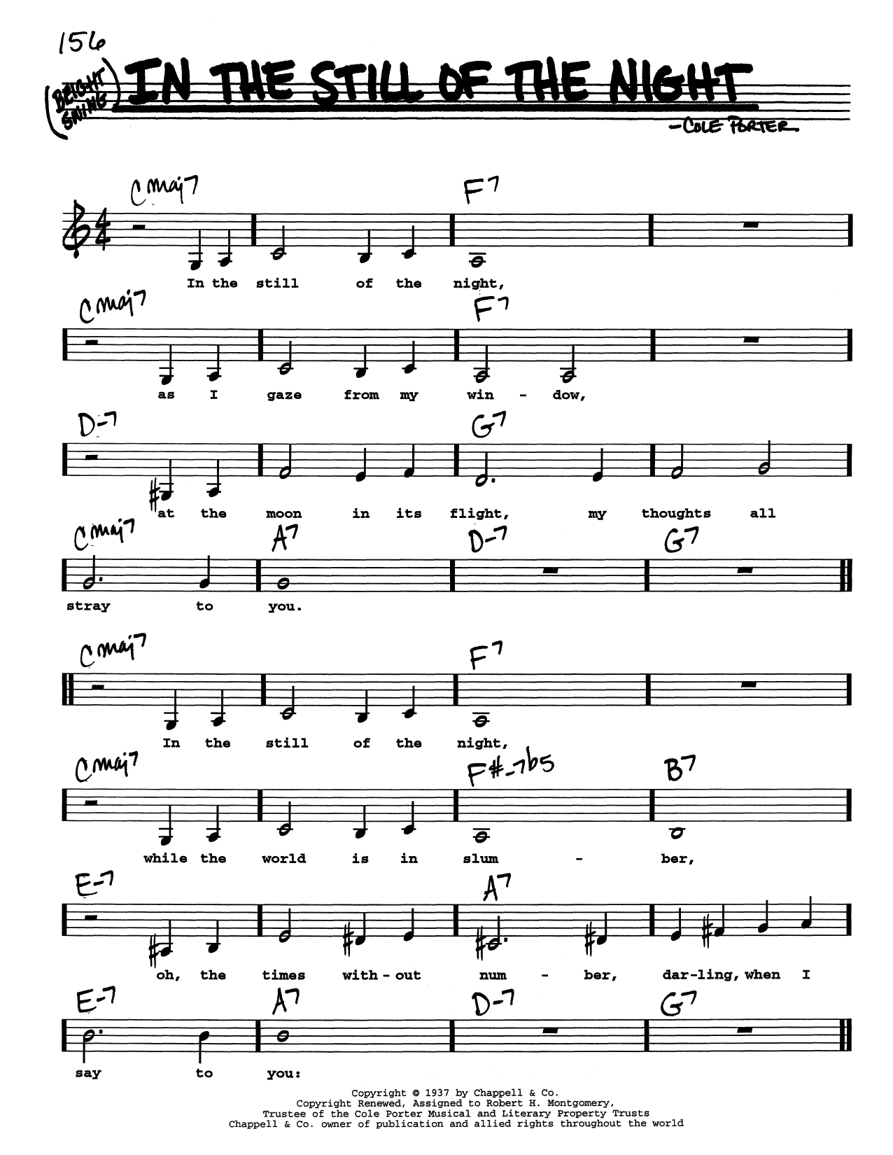 Cole Porter In The Still Of The Night (Low Voice) sheet music notes and chords arranged for Real Book – Melody, Lyrics & Chords