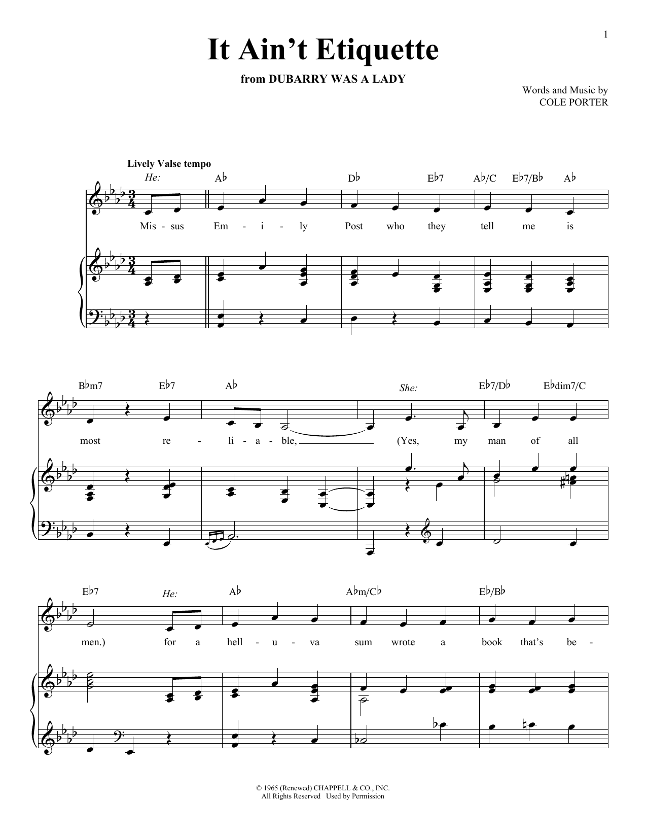 Cole Porter It Ain't Etiquette sheet music notes and chords arranged for Piano & Vocal
