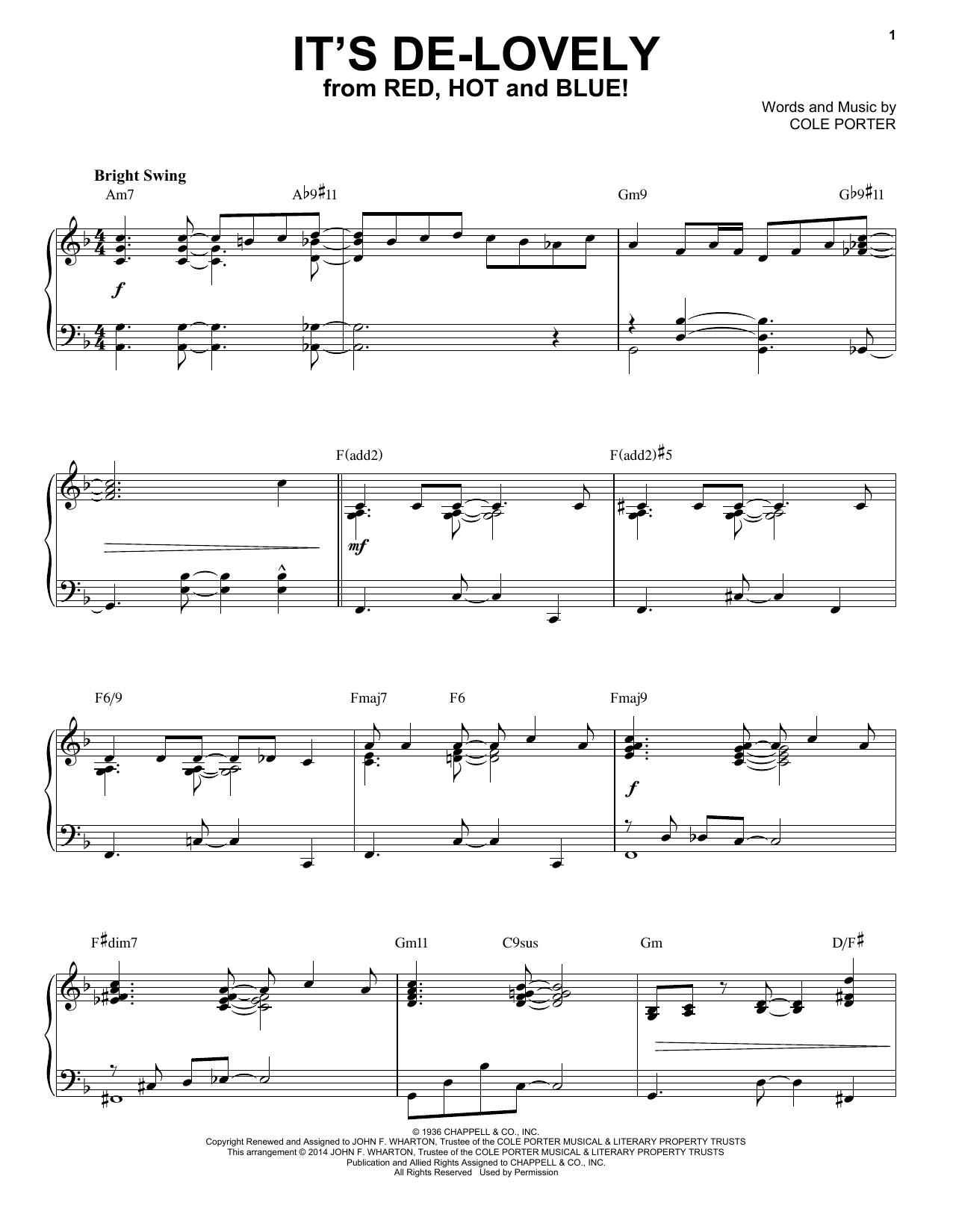 Cole Porter It's De-Lovely [Jazz version] (arr. Brent Edstrom) sheet music notes and chords arranged for Piano Solo