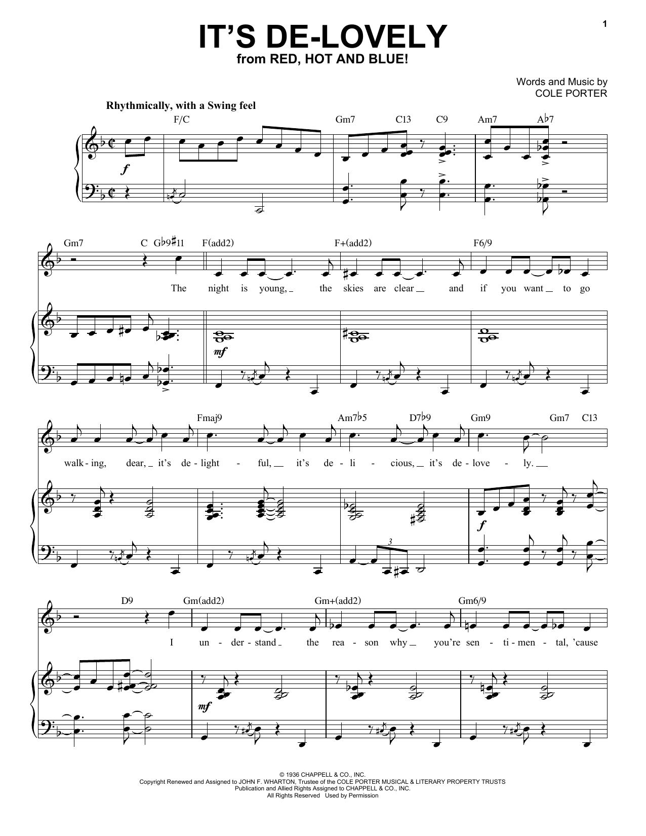 Cole Porter It's De-Lovely [Jazz version] (from Red, Hot And Blue!) (arr. Brent Edstrom) sheet music notes and chords arranged for Piano & Vocal