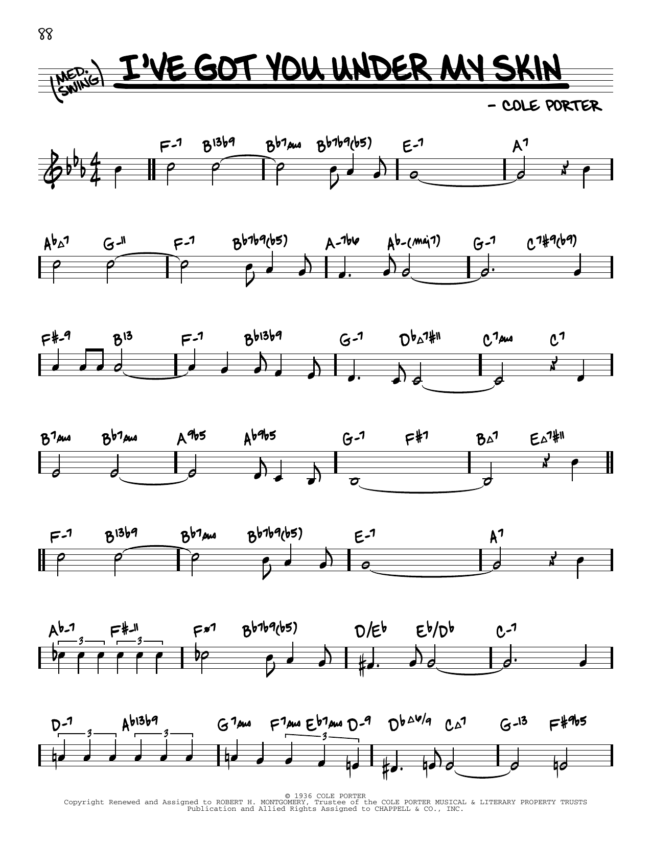 Cole Porter I've Got You Under My Skin (arr. David Hazeltine) sheet music notes and chords arranged for Real Book – Enhanced Chords