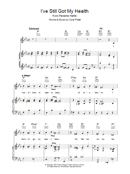 Cole Porter I've Still Got My Health sheet music notes and chords arranged for Piano, Vocal & Guitar Chords