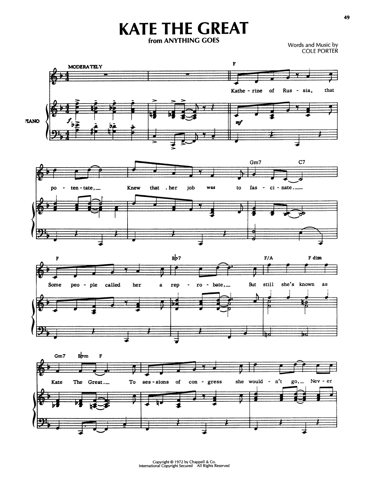 Cole Porter Kate The Great (from Kiss Me, Kate) sheet music notes and chords arranged for Piano, Vocal & Guitar Chords (Right-Hand Melody)