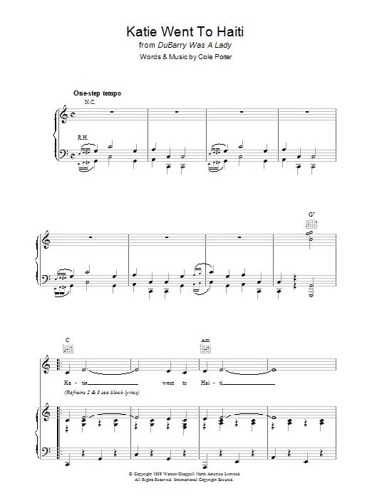 Cole Porter Katie Went To Haiti sheet music notes and chords arranged for Piano, Vocal & Guitar Chords