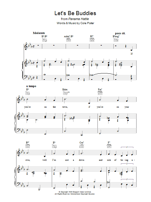 Cole Porter Let's Be Buddies sheet music notes and chords arranged for Piano, Vocal & Guitar Chords