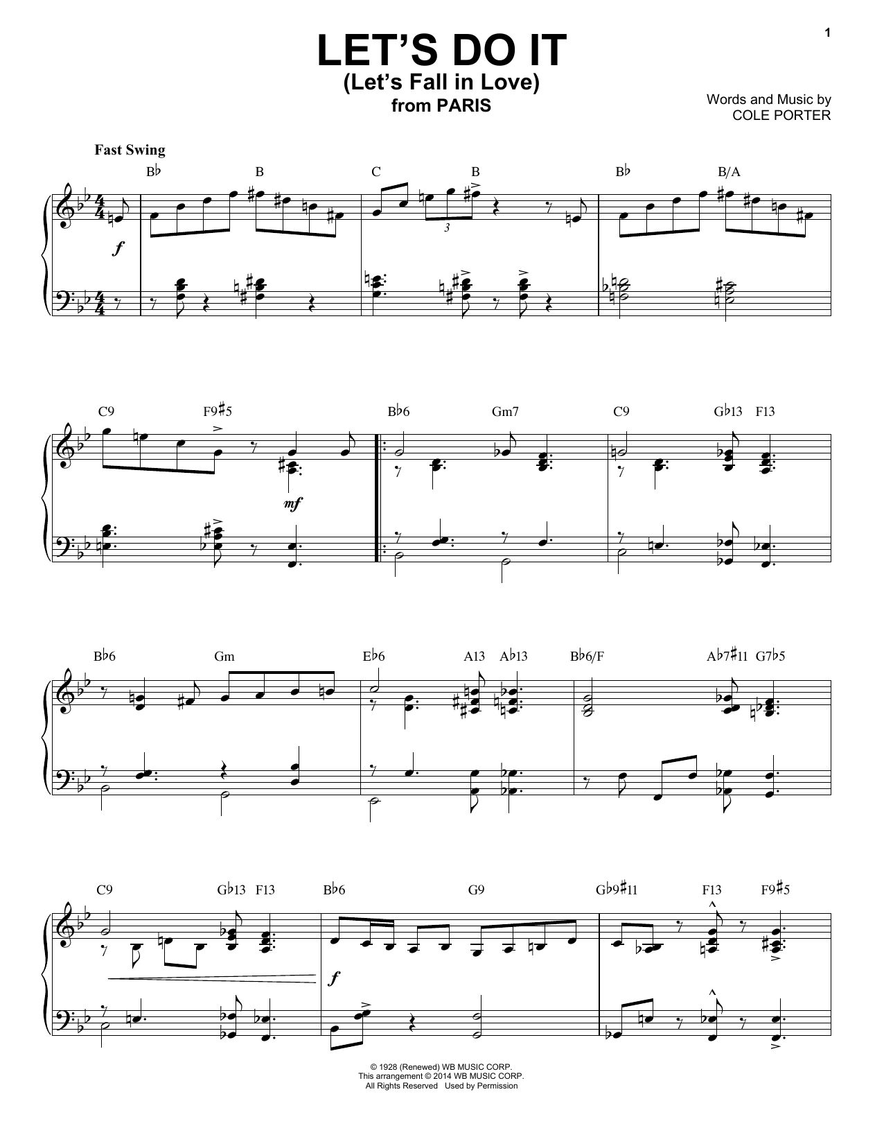 Cole Porter Let's Do It (Let's Fall In Love) [Jazz version] (arr. Brent Edstrom) sheet music notes and chords arranged for Piano Solo