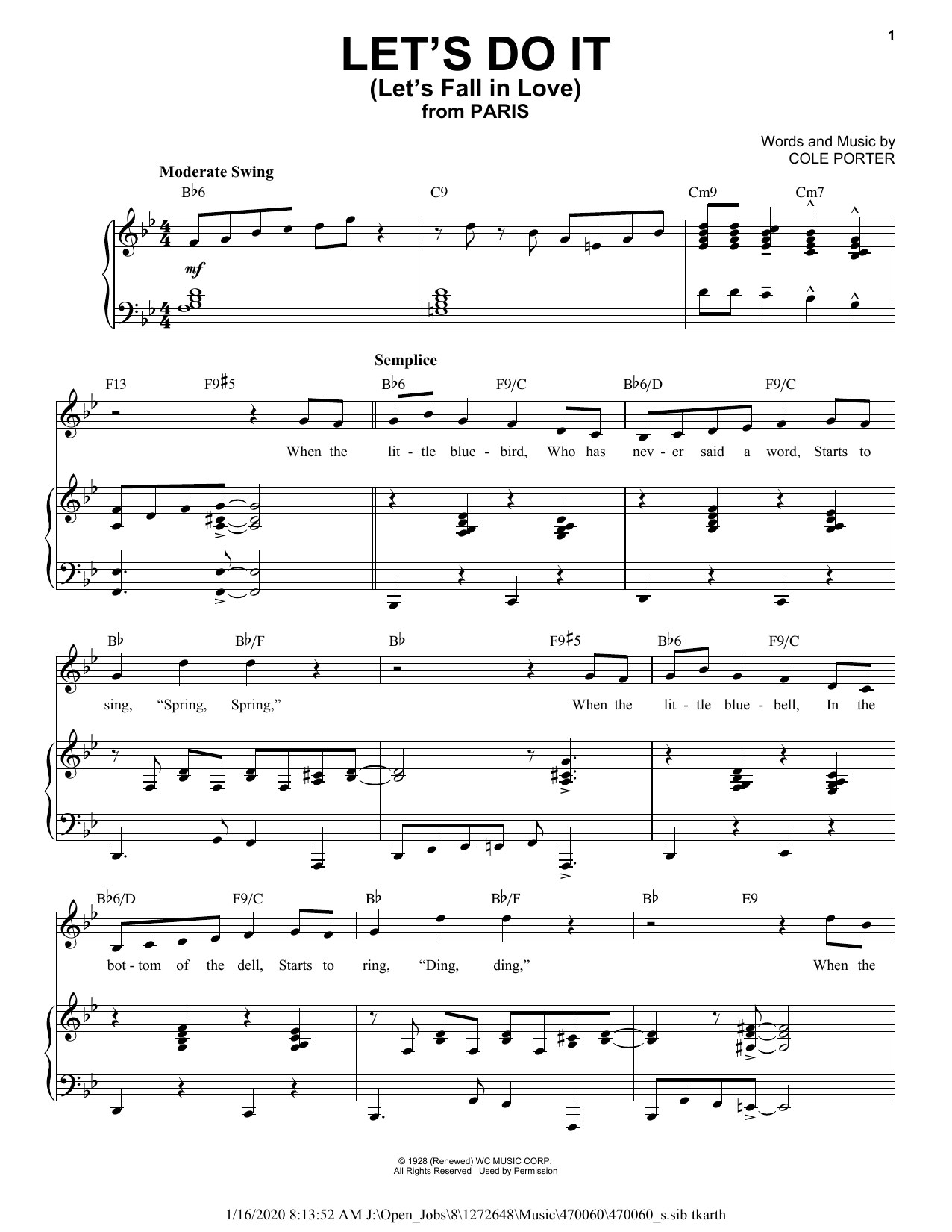 Cole Porter Let's Do It (Let's Fall In Love) [Jazz version] (from Paris) (arr. Brent Edstrom) sheet music notes and chords arranged for Piano & Vocal