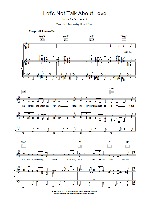 Cole Porter Let's Not Talk About Love sheet music notes and chords arranged for Piano, Vocal & Guitar Chords