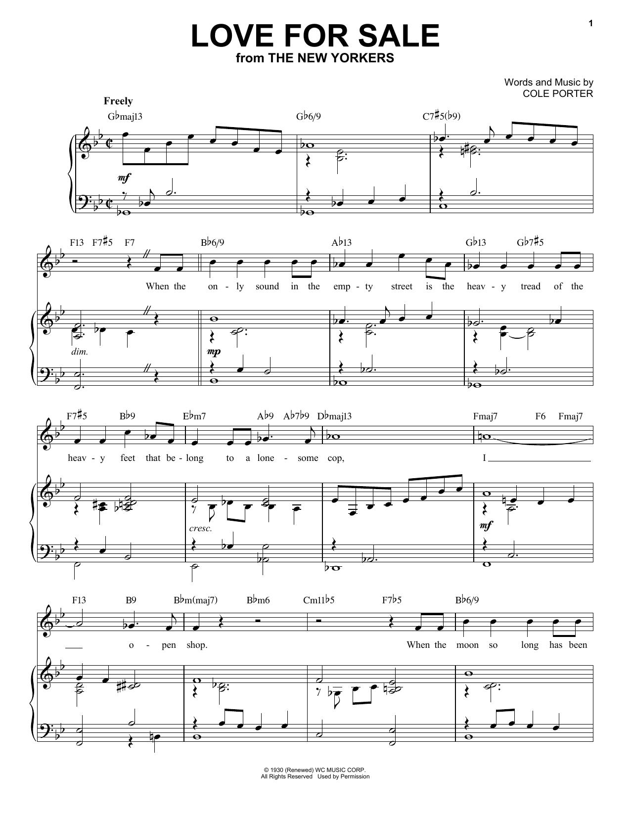 Cole Porter Love For Sale [Jazz version] (from The New Yorkers) (arr. Brent Edstrom) sheet music notes and chords arranged for Piano & Vocal