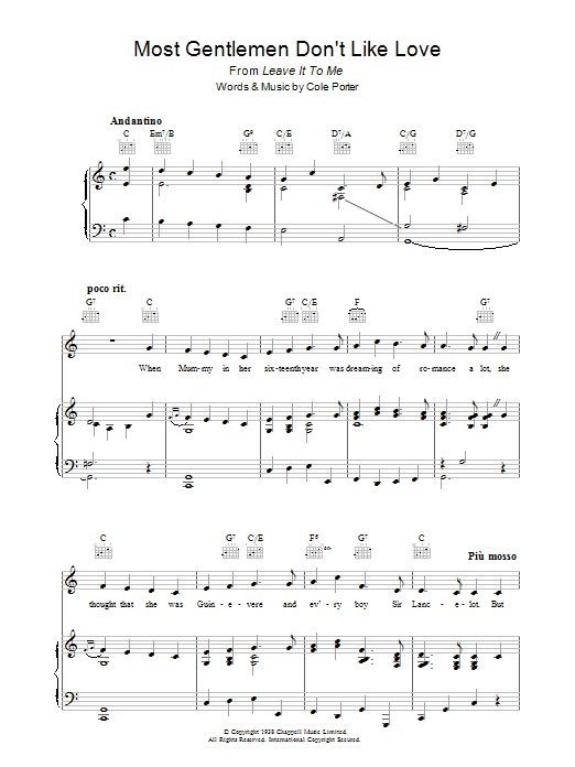 Cole Porter Most Gentlemen Don't Like Love sheet music notes and chords arranged for Piano, Vocal & Guitar Chords