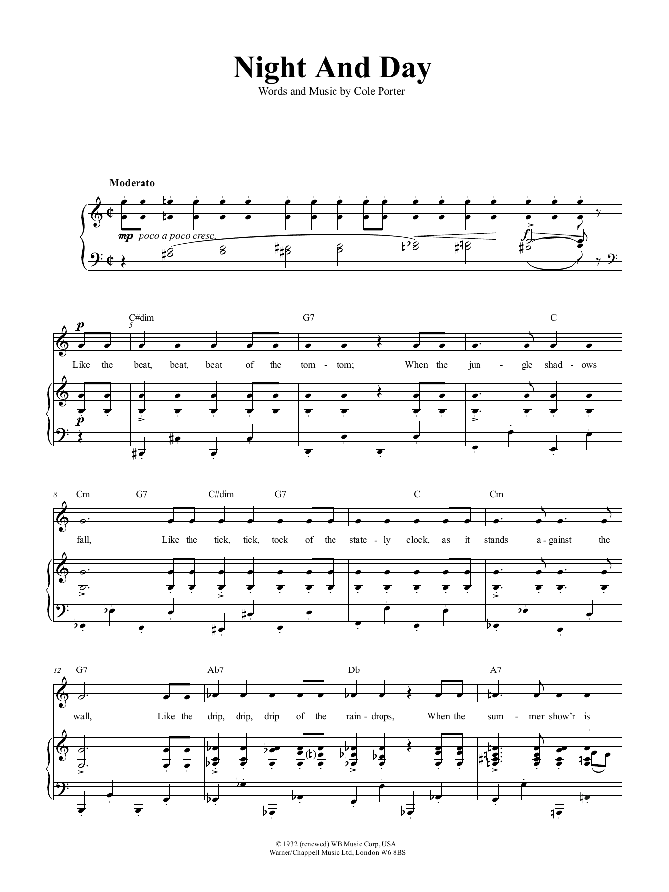 Cole Porter Night And Day sheet music notes and chords arranged for Super Easy Piano