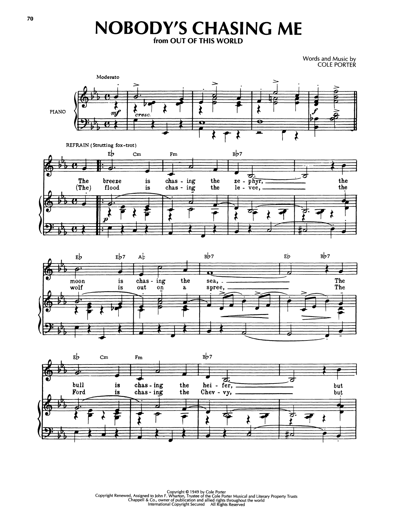 Cole Porter Nobody's Chasing Me (from Out Of This World) sheet music notes and chords arranged for Piano, Vocal & Guitar Chords (Right-Hand Melody)