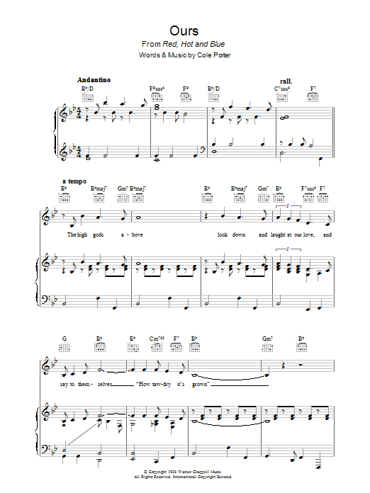 Cole Porter Ours sheet music notes and chords arranged for Piano, Vocal & Guitar Chords