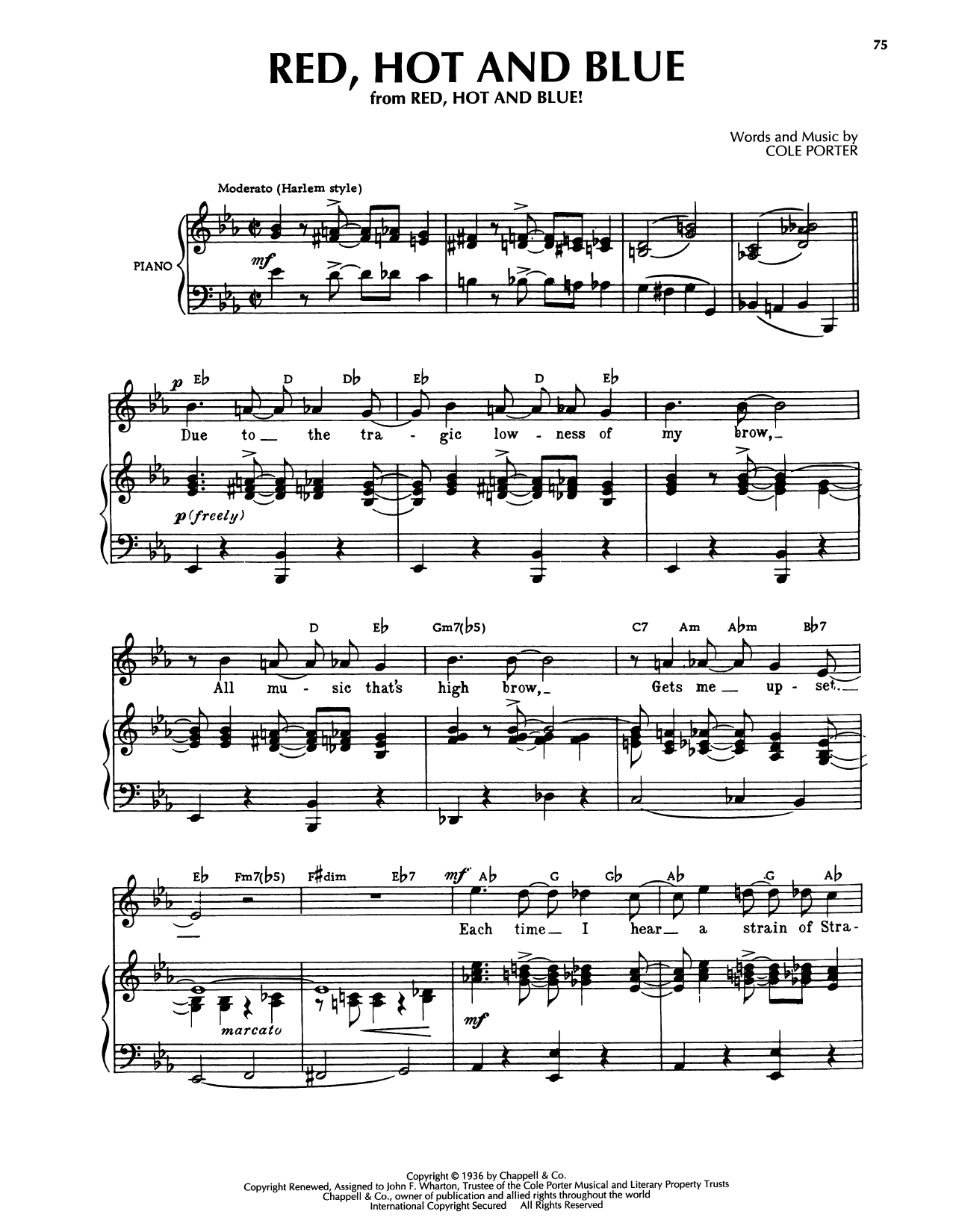 Cole Porter Red, Hot And Blue sheet music notes and chords arranged for Piano, Vocal & Guitar Chords (Right-Hand Melody)