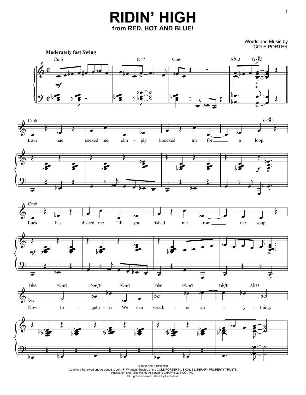 Cole Porter Ridin' High [Jazz version] (from Red, Hot And Blue!) (arr. Brent Edstrom) sheet music notes and chords arranged for Piano & Vocal