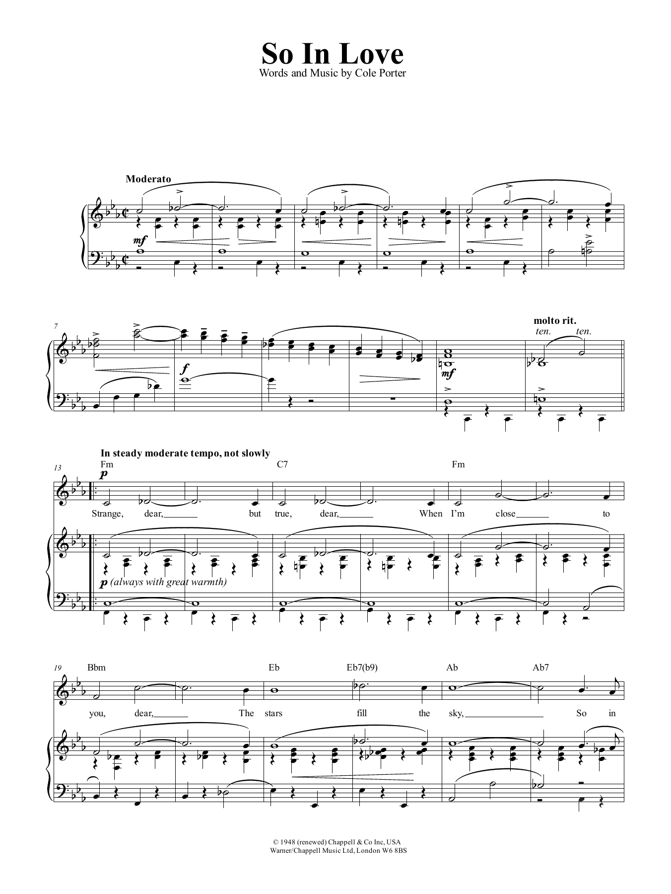 Cole Porter So In Love (from Kiss Me, Kate) sheet music notes and chords arranged for Big Note Piano