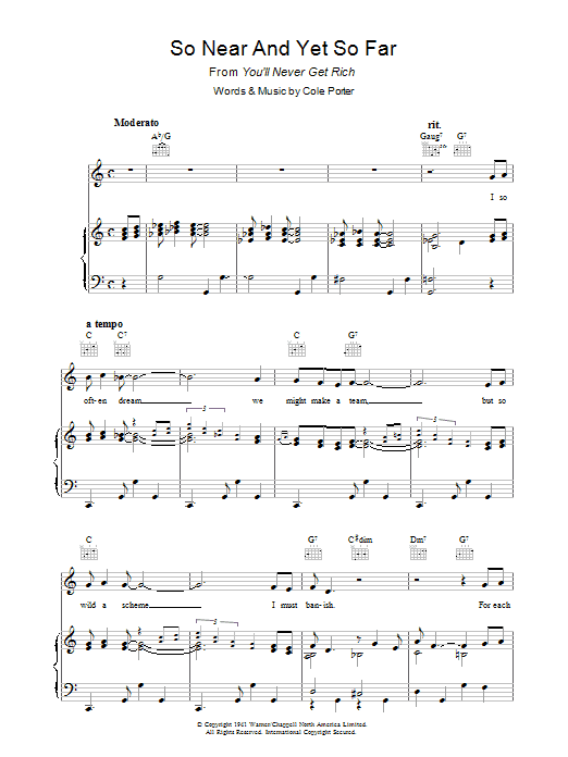 Cole Porter So Near And Yet So Far sheet music notes and chords arranged for Piano, Vocal & Guitar Chords