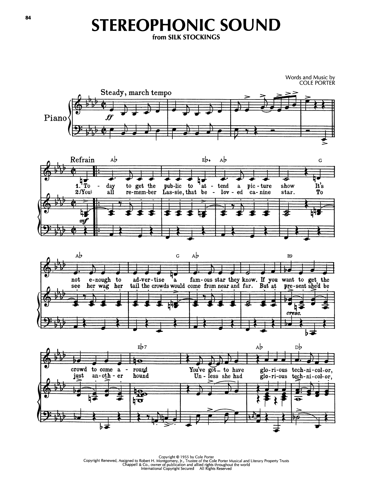 Cole Porter Stereophonic Sound (from Silk Stockings) sheet music notes and chords arranged for Piano, Vocal & Guitar Chords (Right-Hand Melody)