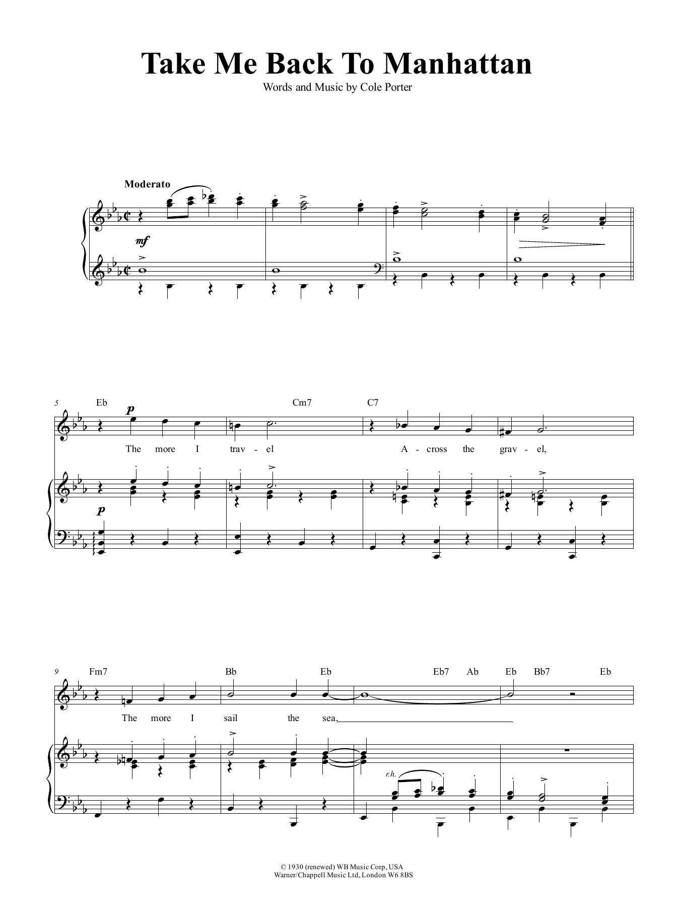 Cole Porter Take Me Back To Manhattan sheet music notes and chords arranged for Piano, Vocal & Guitar Chords (Right-Hand Melody)