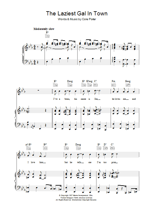 Cole Porter The Laziest Gal In Town sheet music notes and chords arranged for Piano, Vocal & Guitar Chords