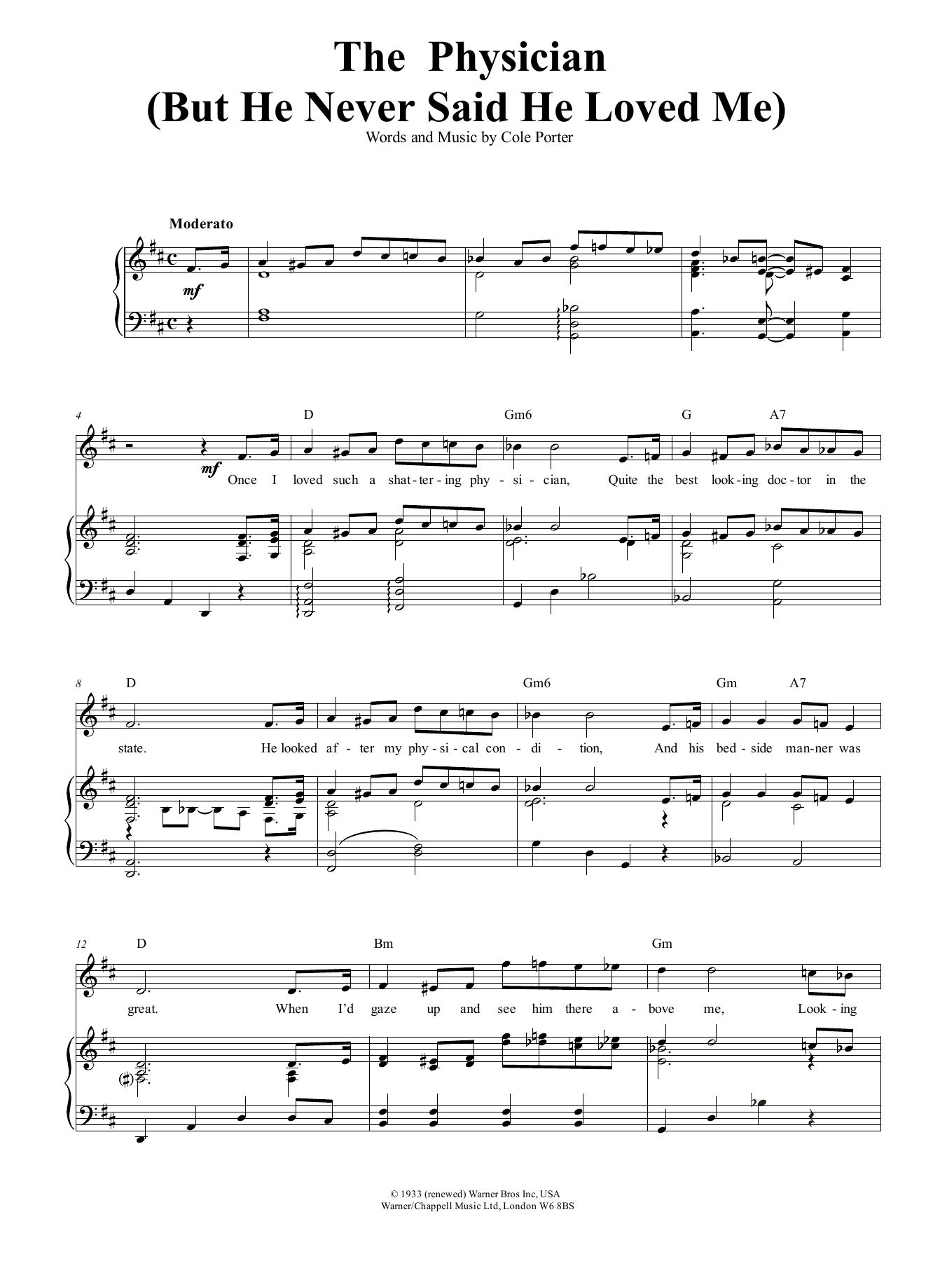 Cole Porter The Physician sheet music notes and chords arranged for Piano, Vocal & Guitar Chords (Right-Hand Melody)