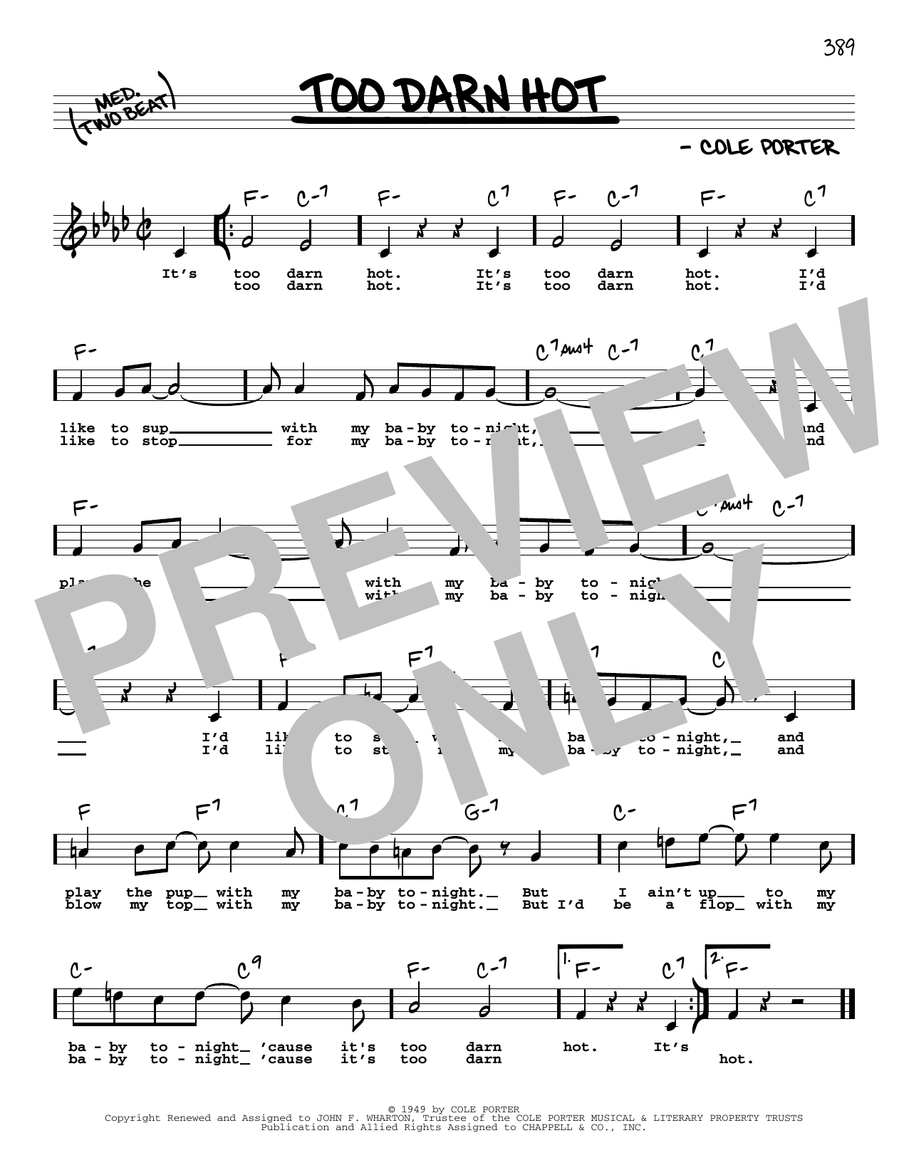 Cole Porter Too Darn Hot (High Voice) sheet music notes and chords arranged for Real Book – Melody, Lyrics & Chords