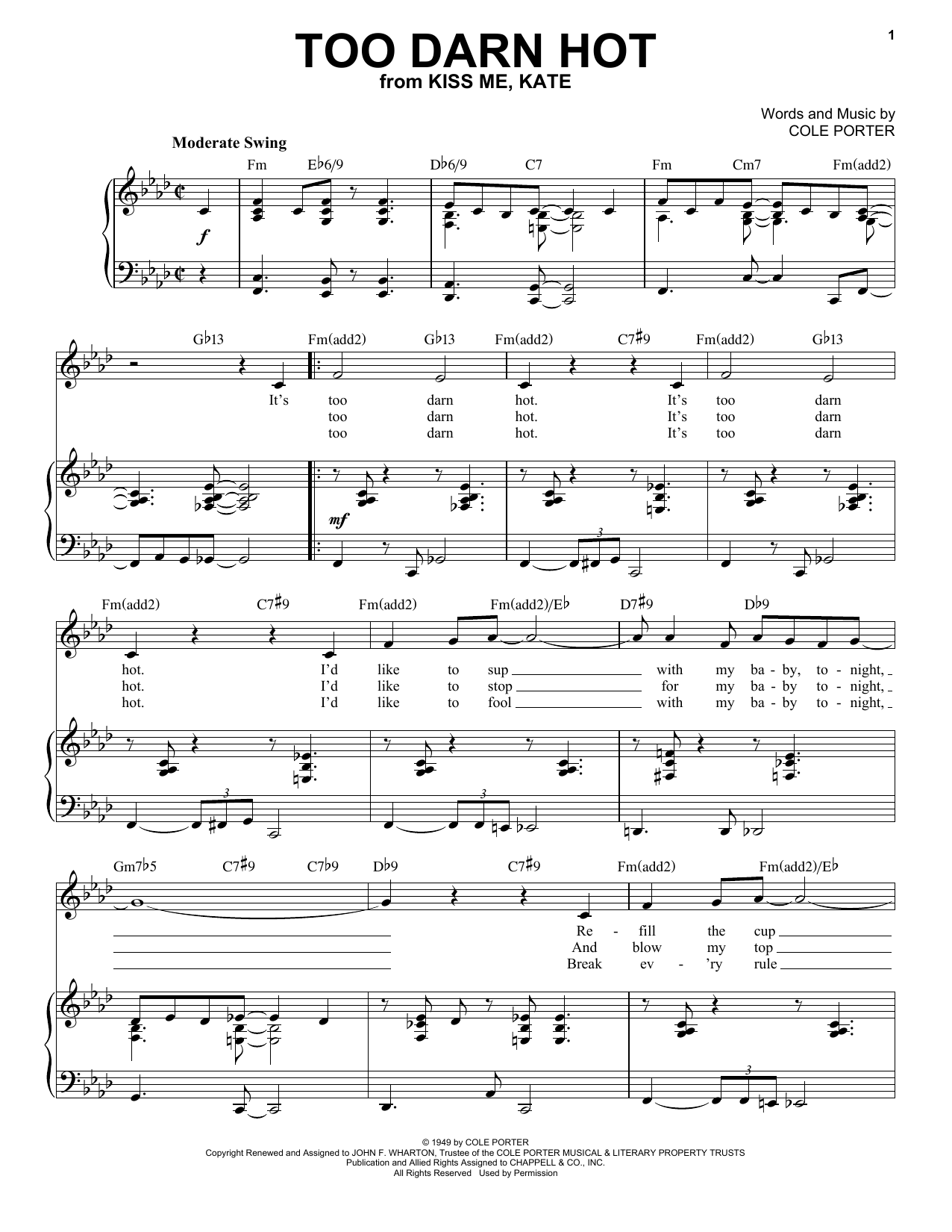 Cole Porter Too Darn Hot [Jazz version] (from Kiss Me, Kate) (arr. Brent Edstrom) sheet music notes and chords arranged for Piano & Vocal