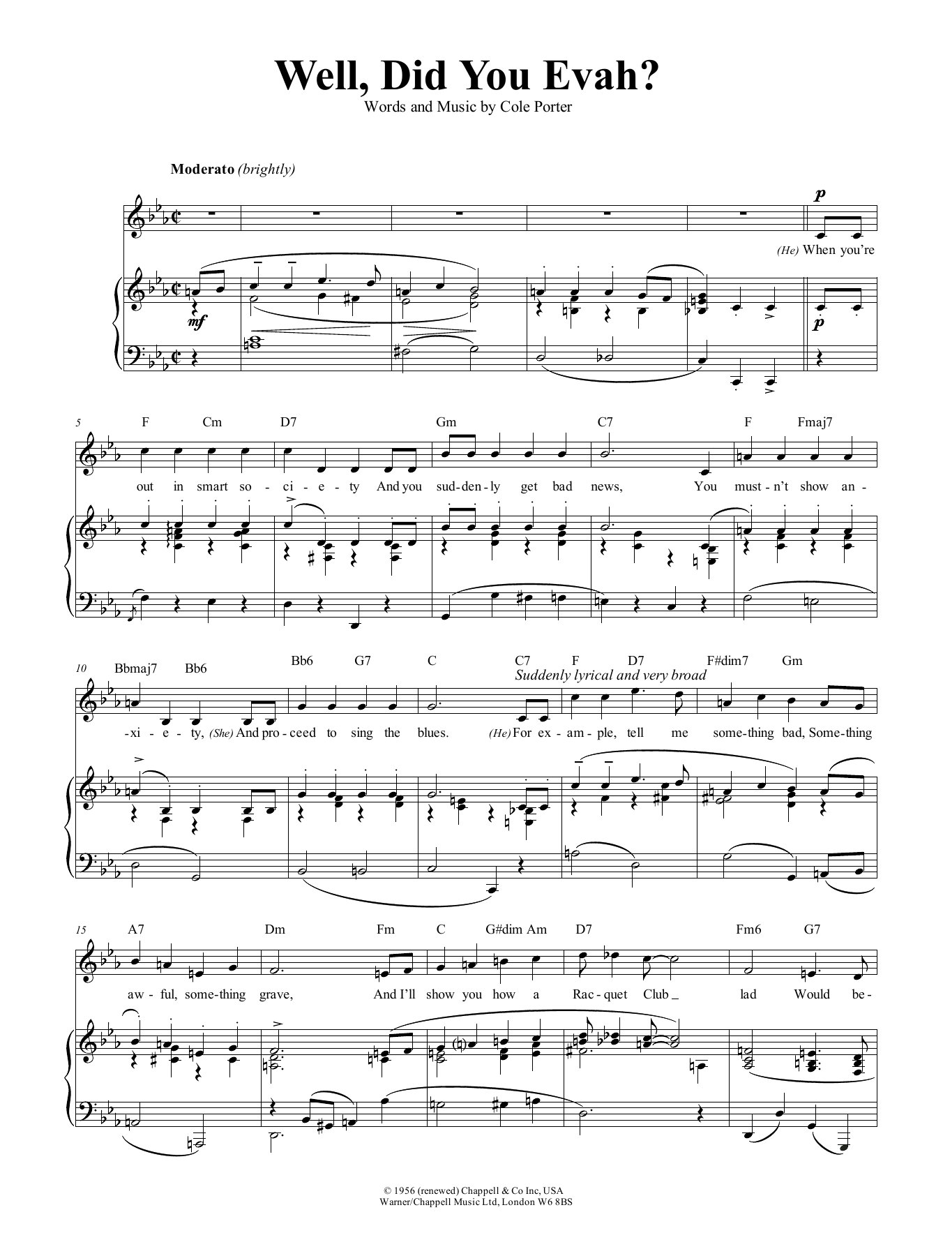Cole Porter Well, Did You Evah sheet music notes and chords arranged for Piano, Vocal & Guitar Chords (Right-Hand Melody)