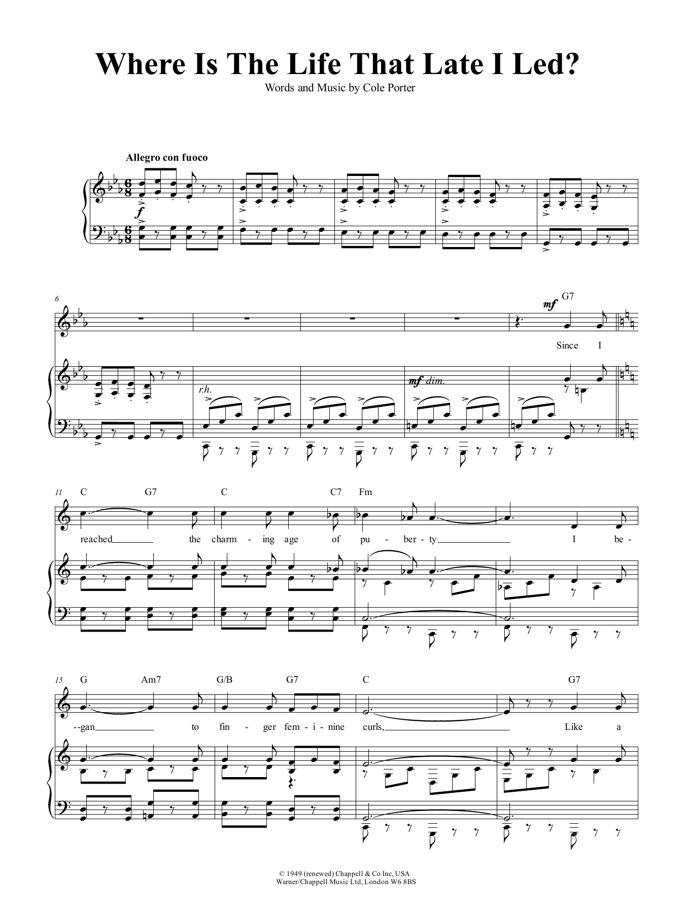 Cole Porter Where Is The Life That Late I Led? (from Kiss Me, Kate) sheet music notes and chords arranged for Piano, Vocal & Guitar Chords (Right-Hand Melody)