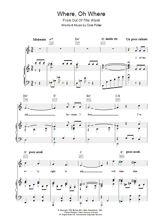 Cole Porter Where, Oh Where? sheet music notes and chords arranged for Piano, Vocal & Guitar Chords