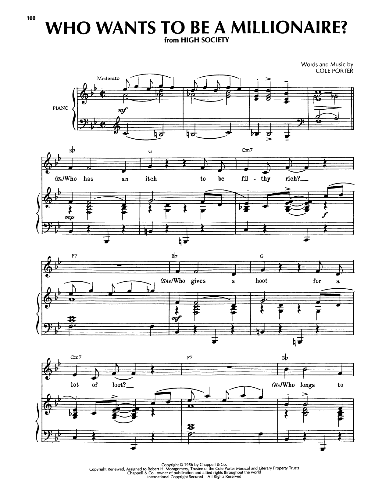 Cole Porter Who Wants To Be A Millionaire? (from High Society) sheet music notes and chords arranged for Piano, Vocal & Guitar Chords (Right-Hand Melody)