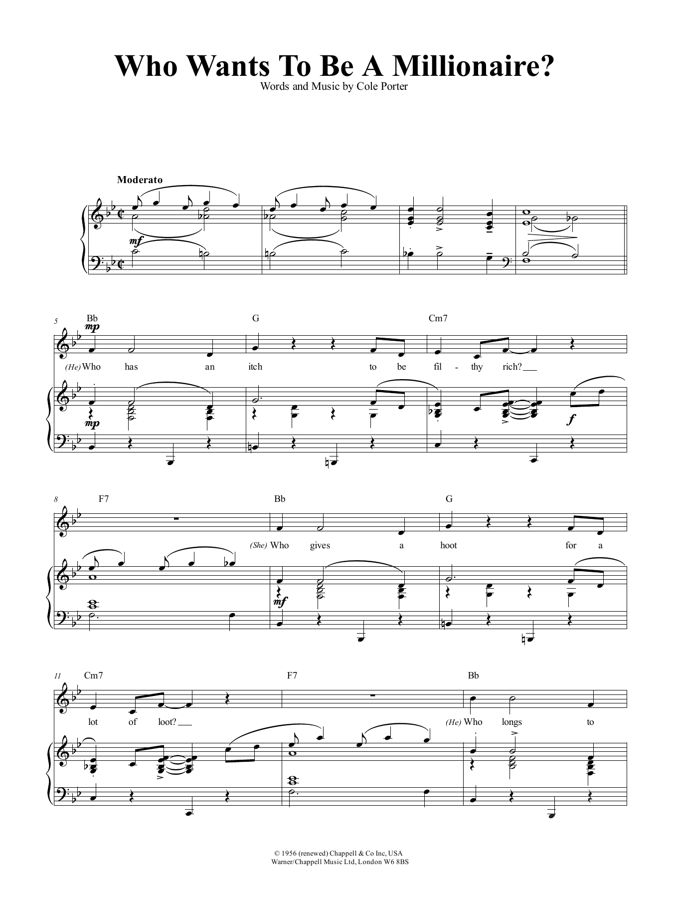 Cole Porter Who Wants To Be A Millionaire? sheet music notes and chords arranged for Piano, Vocal & Guitar Chords (Right-Hand Melody)
