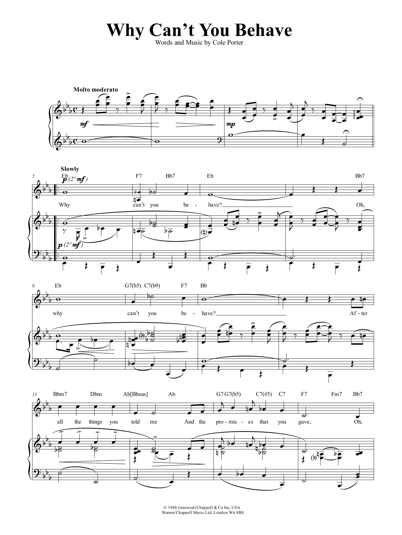 Cole Porter Why Can't You Behave? (from Kiss Me, Kate) sheet music notes and chords arranged for Real Book – Melody & Chords
