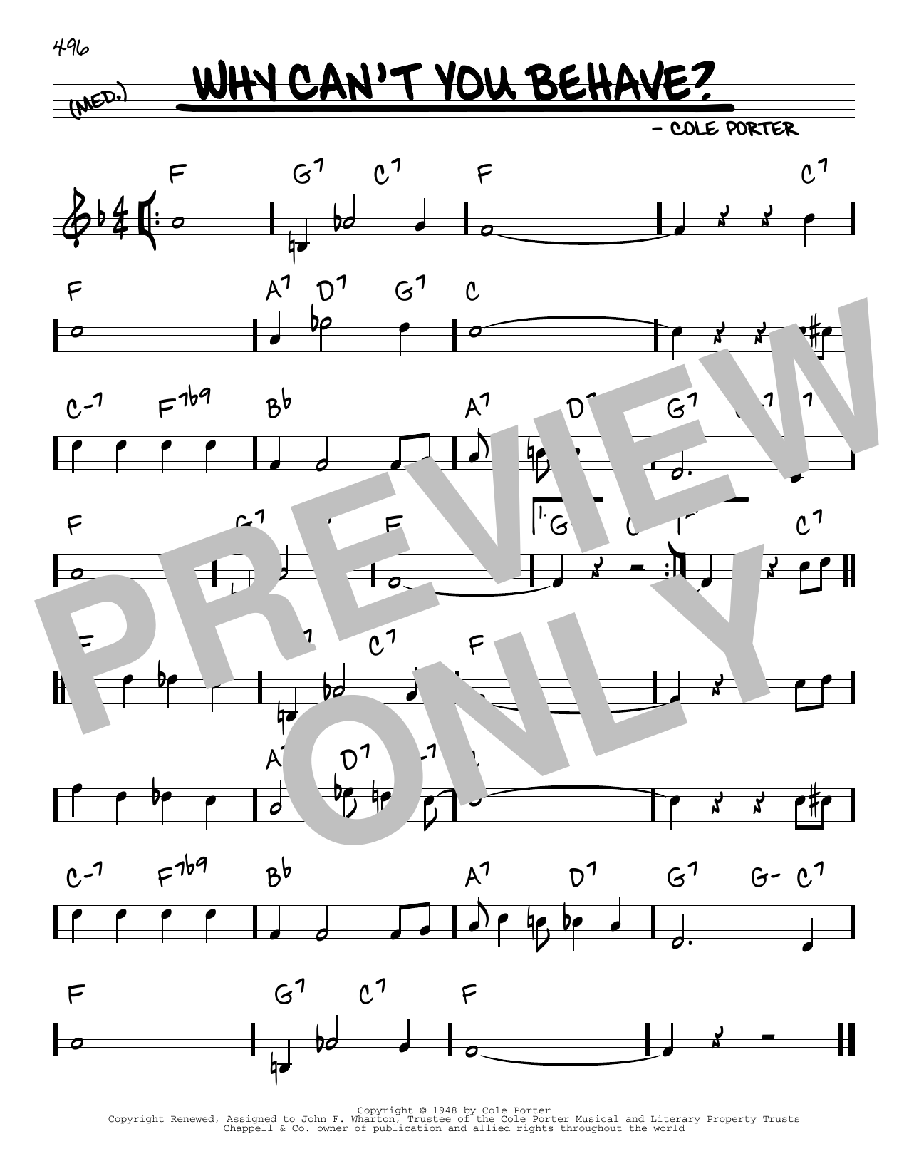 Cole Porter Why Can't You Behave? sheet music notes and chords arranged for Real Book – Melody & Chords
