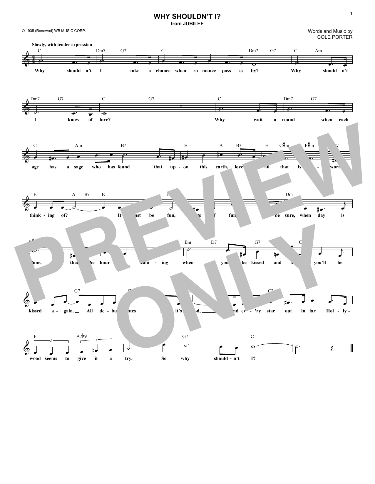 Cole Porter Why Shouldn't I? sheet music notes and chords arranged for Lead Sheet / Fake Book