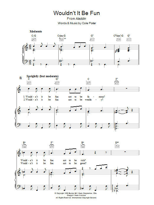 Cole Porter Wouldn't It Be Fun? sheet music notes and chords arranged for Piano, Vocal & Guitar Chords